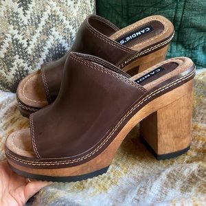 Vintage Candies Brown leather Platform Mules size 9